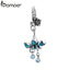 BAMOER Authentic 925 Sterling Silver Blue Enamel Flower Pendant Charms fit Silver Bracelets & Bangles 925 Silver Jewelry BSC034