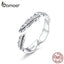 BAMOER 100% Pure 925 Sterling Silver Boho Style Feather Free Size Adjustable Finger Rings for Women Vintage Fine Jewelry SCR517