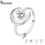 BAMOER Authentic 925 Sterling Silver Moon Cat Open Size Adjustable Finger Rings for Women Wedding Engagement Jewelry SCR451