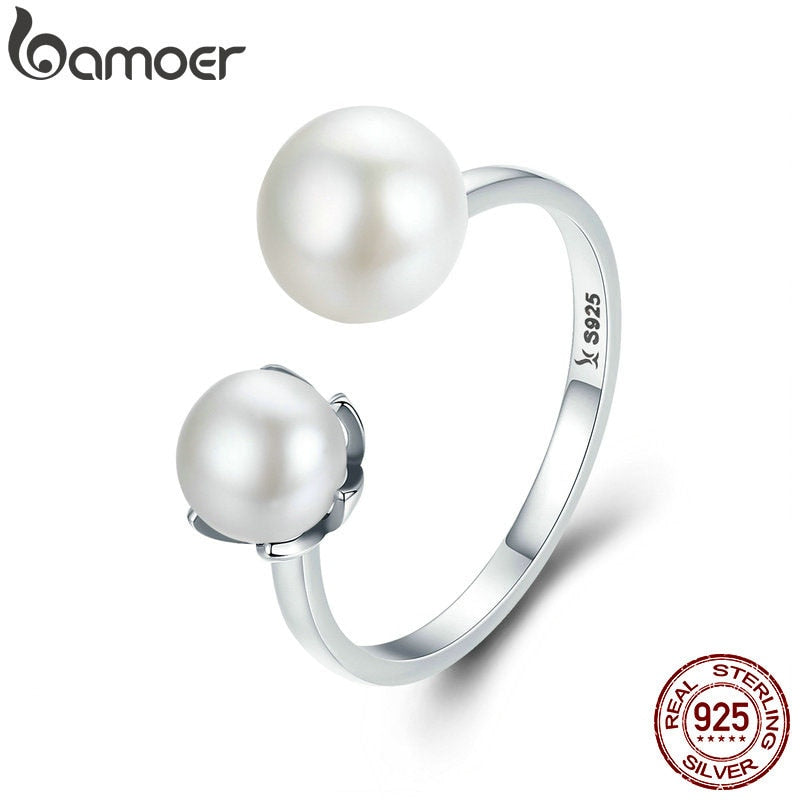 BAMOER Genuine 100% 925 Sterling Silver Double Ball Finger Ring Adjustable Women Ring Luxury Sterling Silver Jewelry SCR192