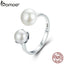 BAMOER Genuine 100% 925 Sterling Silver Double Ball Finger Ring Adjustable Women Ring Luxury Sterling Silver Jewelry SCR192