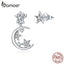 bamoer Silver 925 Stars and Moon Asymmetry Stud Earrings for Women Wedding Luxury Jewelry CZ 925 Sterling Silver Jewelry SCE813