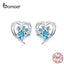 bamoer Blue Crystal Paw Stud Earrings for Girl Heart Shape CZ Footprint Ear Studs Jewelry Women 2019 New Design Bijoux SCE654