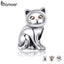 bamoer Cute Baby Cat Metal Beads Charm for Women European Luxury Bracelet 925 Sterling Silver Fashion Jewelry SCC1305