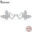 bamoer Flying Butterfly Couples Stud Earrings Clear CZ Shiny Elegant Ear Studs 925 Sterling Silver Jewely Accessories BSE236