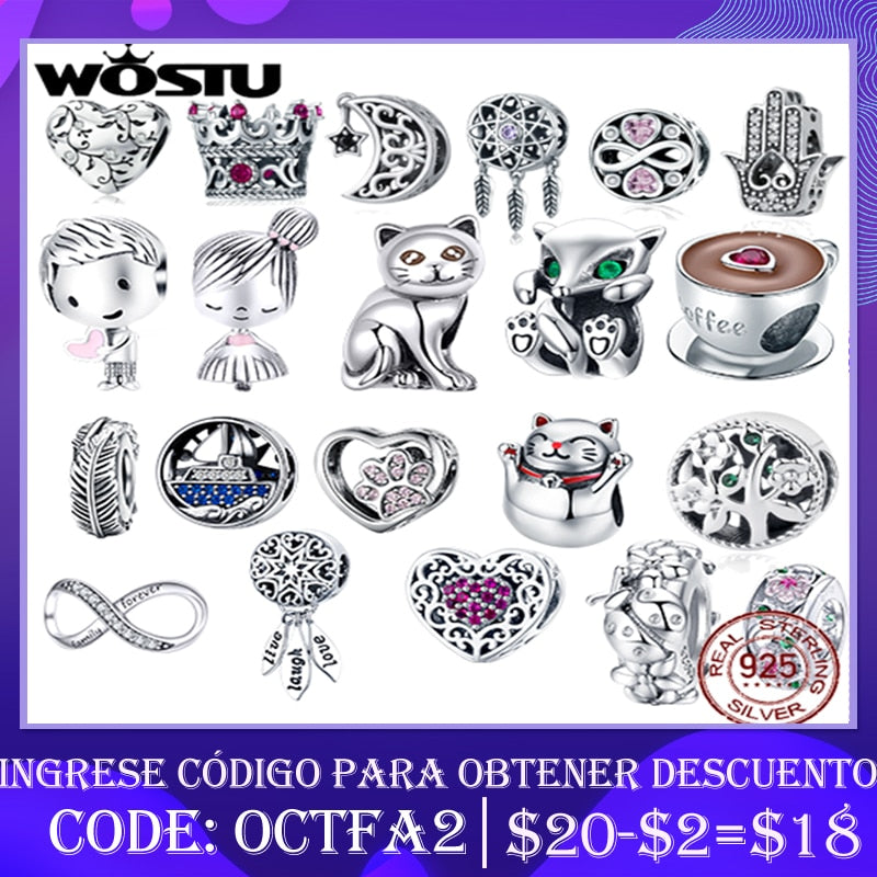 WOSTU Real 925 Sterling Silver Beads Retro Patterns Charms Pendant Fit Original Bracelet Silver 925 Jewelry