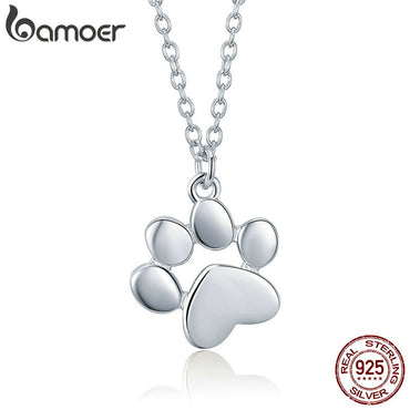 BAMOER HOT SALE Silver & Gold Color Cute Animal Footprints Dog Cat Footprints Paw Necklaces Pendants Women Silver Jewelry SCN275