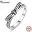 BAMOER HOT 925 Sterling Silver Sparkling Bow Knot Stackable Ring Micro Pave CZ for Women Valentine's Day Gift Jewelry PA7104