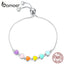 bamoer Rainbow Color Enamel Heart Bracelet for Women Heart-shape  925 Sterling Silver Chain Bracelet Anti-allergy Jewelry SCB158