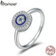 BAMOER Authentic 100% 925 Sterling Silver Lucky Blue Eyes Women Finger Ring Wedding & Engagement Jewelry Ring SCR208