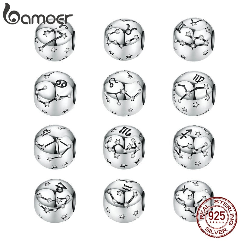 Vintage 925 Sterling Silver Aquarius Star Sign Zodiac Beads Charms fit  Bracelets DIY Twelve Constellations SCC1218