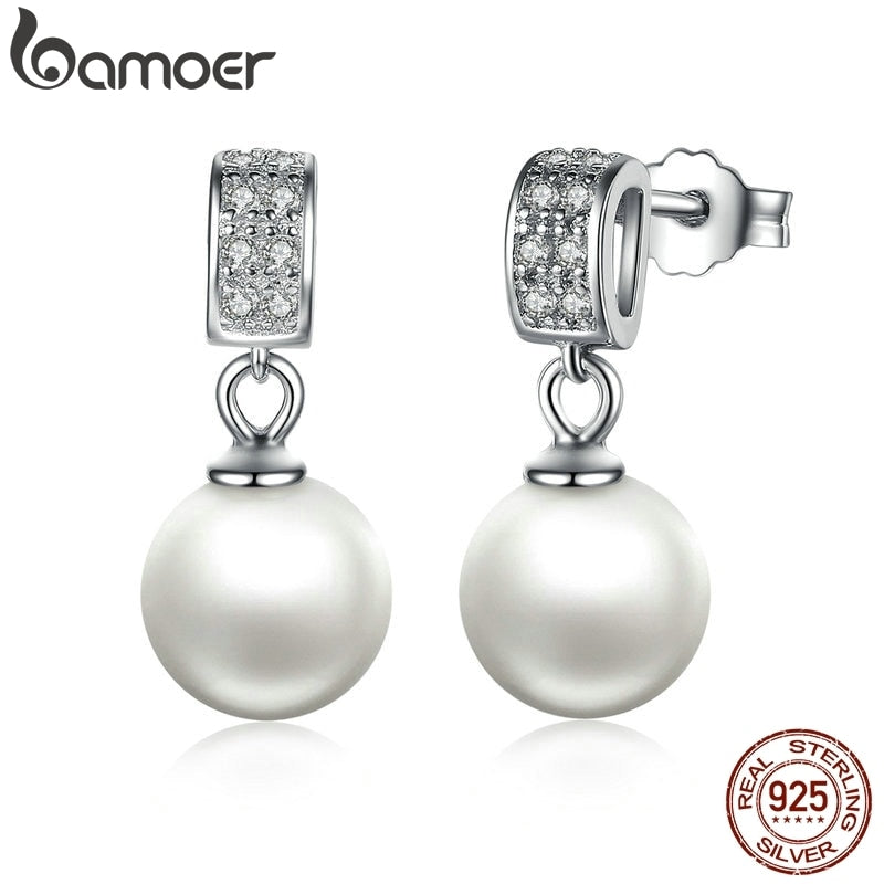 Drop Earrings Fine Jewelry Female Drop Earrings with Pearls Earrings 925 Sterling Silver Jewelry Mother's Day Gift SCE006