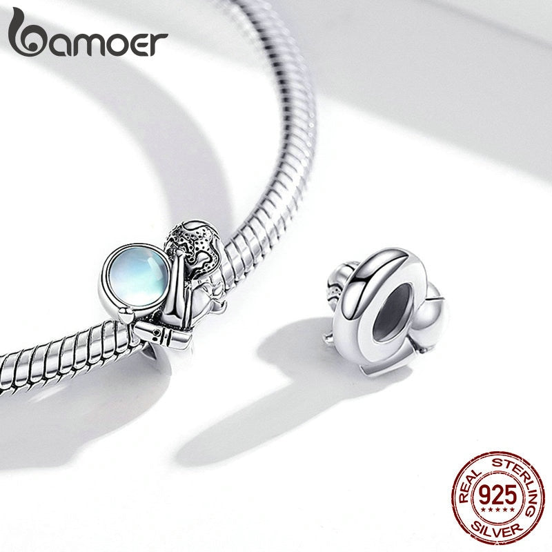 bamoer Genuine 925 Sterling Silver Space Walk Metal Charm for Original Women Silver Bracelet DIY Jewelry Making SCC1694