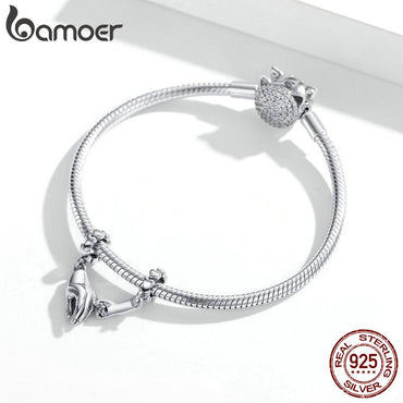 bamoer 925 Sterling Silver Colorful Hand in Hand Charm Beads for Original Bracelet Silver 925 DIY Jewelry Accessories SCC1700