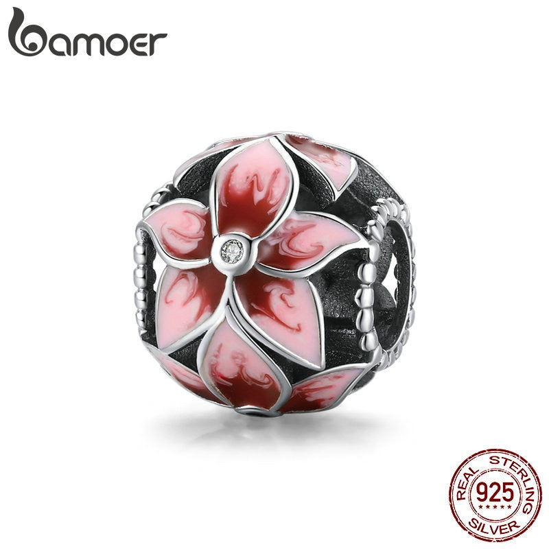 bamoer 925 Sterling Silver Blooming Flowers Charm for Original 3mm Bracelet Accessories Original silver jewelry make SCC1707