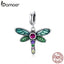 bamoer Authentic 925 Sterling Silver Shiny Dragonfly Charm for Original Silver DIY Bracelet or Bangle jewerly Make beads SCC1706