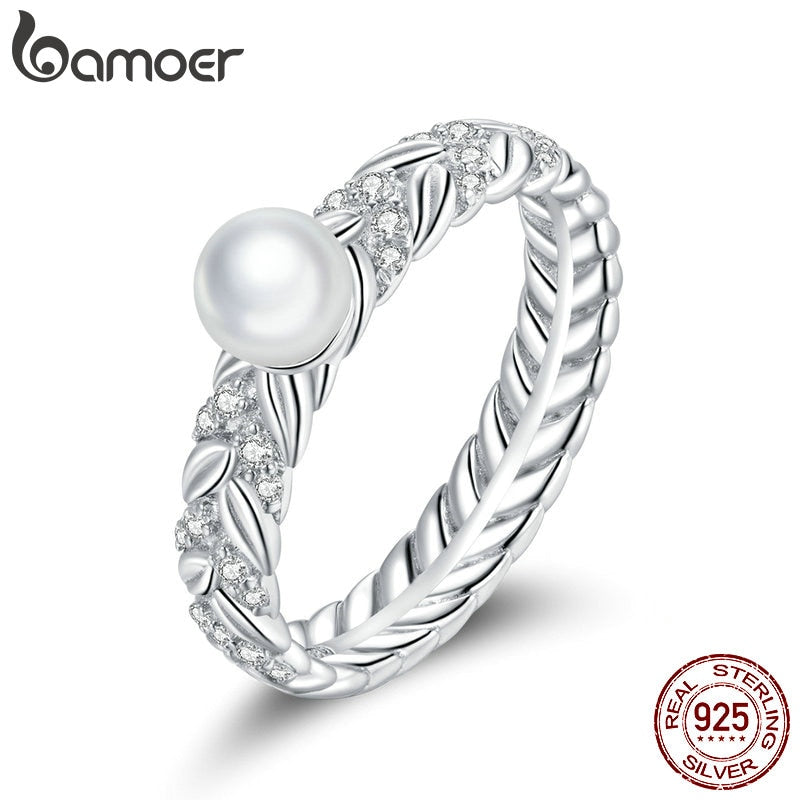 bamoer 925 Sterling Silver Infinity Symbol Finger Rings for Women Shiny Wheat Ears Rings Band Silver Fine Jewelry BSR154
