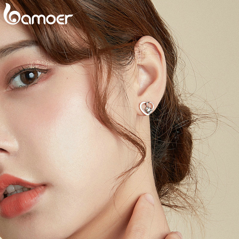 bamoer 925 Sterling Silver Jewelry Gift with Cute  cow CZ Light Stud Earrings for Women Girls Gift Statement Jewelry SCE984