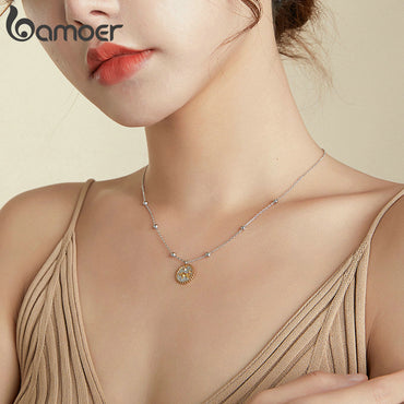 bamoer Sterling Silver 925Lucky Zodiac Plated platinum Pendant Necklace for Women Chain Necklaces Plated platinum Jewelry SCN432