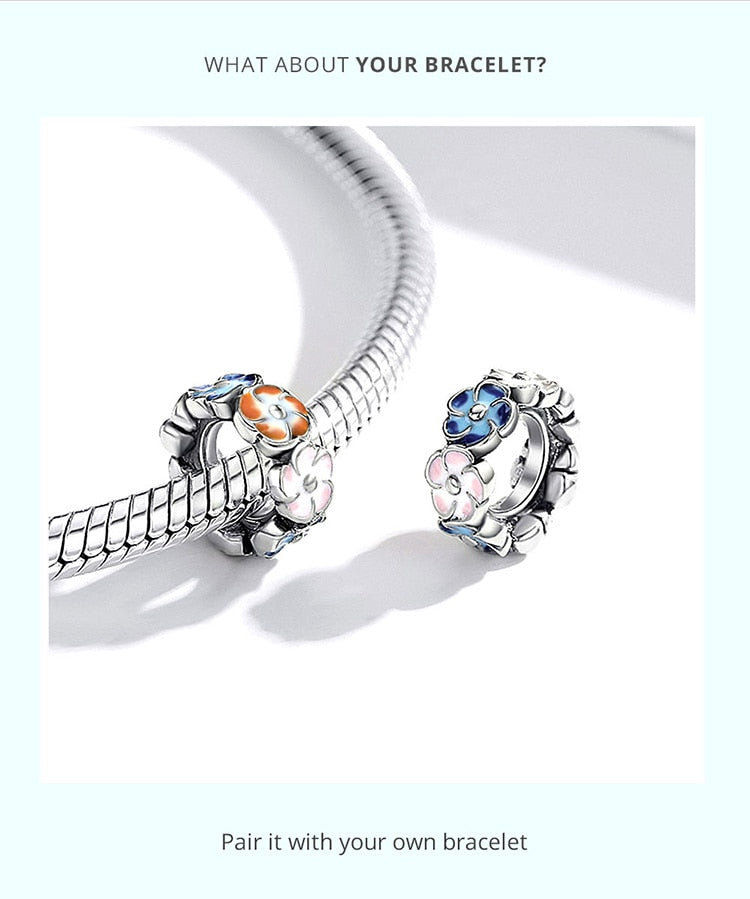 bamoer Warm Little Colorful Hydrangea Charm fit Original Bracelets & Bangle Beads 925 Sterling Silver Fine Jewelry make SCC1703