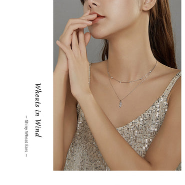 bamoer Sterling Silver 925 Shiny Wheat Ears Pendant Necklace for Women Chain Necklaces Plated platinum women Jewelry BSN208