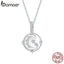 bamoer Authentic 925 Sterling Silver Moon & Stars Chain Necklace White Enamel Jewelry Gift for Health Professional SCN428