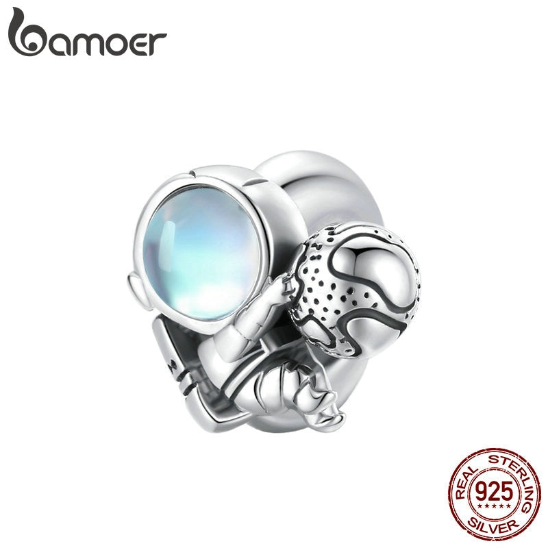 bamoer Genuine 925 Sterling Silver Space Walk Metal Charm for Original Women Silver Bracelet DIY Jewelry Making SCC1694