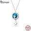 bamoer Genuine 925 Sterling Silver GeometricMoon & Cat Pendant Necklace for Women Lover Couple Jewelry Gift 45cm SCN422