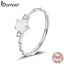 bamoer 925 Sterling Silver Moonstone Ring Finger Rings for Women Vintage Retro Stackable Rings Band Silver Fine Jewelry SCR689