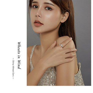 bamoer 925 Sterling Silver Shiny Wheat Ears Ring Finger Rings for Women Vintage Stackable Rings Band Silver Fine Jewelry BSR153