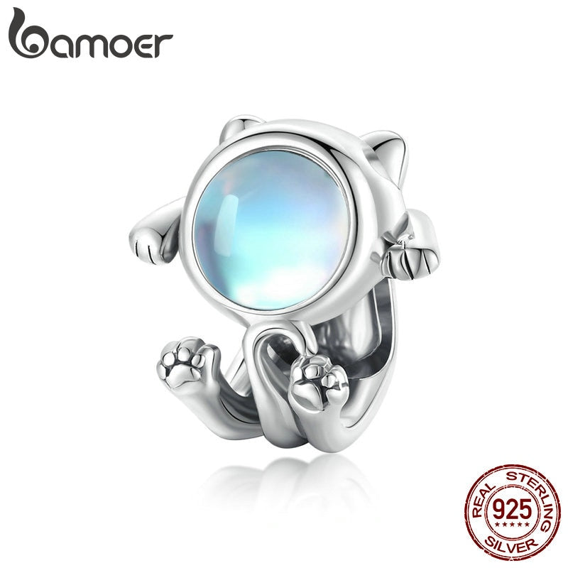 bamoer Warm Little Space Cat Charm fit Original Bracelets & Bangle Beads 925 Sterling Silver Fine Jewelry make gift SCC1697