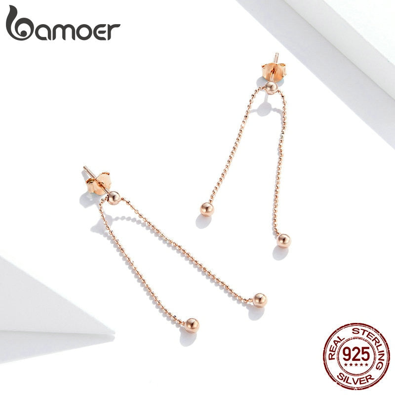 bamoer Silver 925 Smile Stars Earrings Stud Earrings for Women Golden Tassel Earrings Ear Pins for Girl earring SCE947