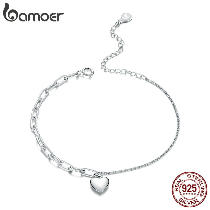 bamoer Sterling Silver 925 Double Chain Heart Bracelet   for Women Flying Butterfly Popular Silver Jewelry Femal Gift BSB053