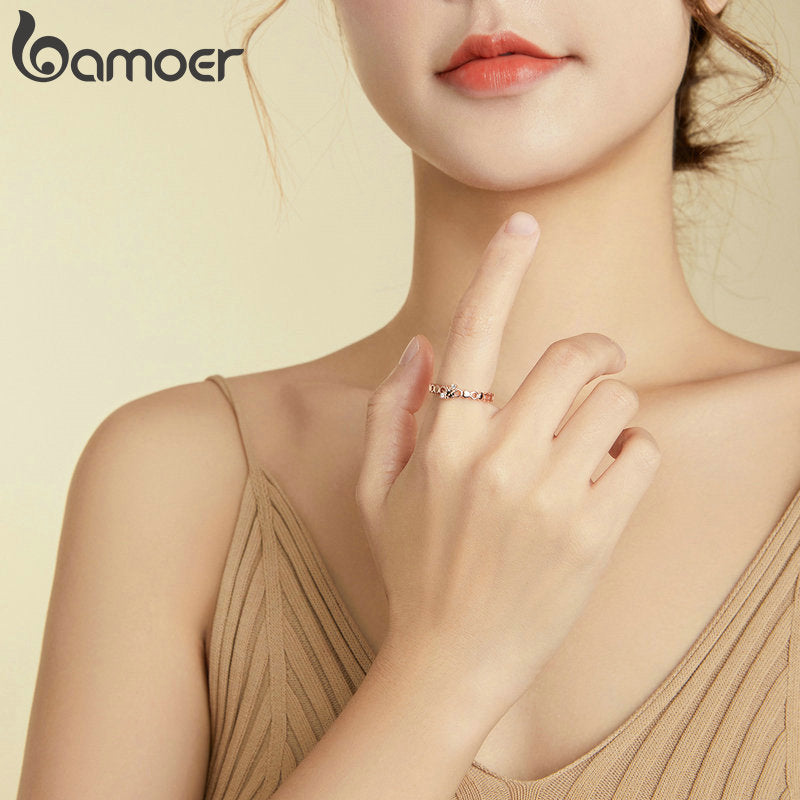 bamoer 925 Sterling Silver Honeycomb Ring Finger Rings for Women Simple Texture Ring Rings Band Silver Fine Jewelry BSR159