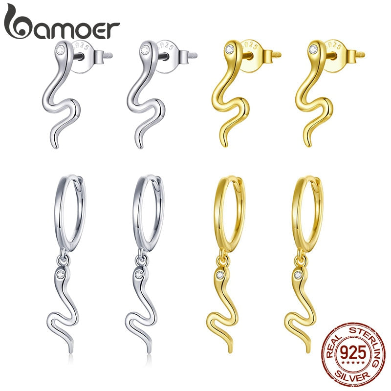 bamoer 925 sterling silver Little snake earrings Earrings for Women Circle Earrings ear studs women Wedding Jewelry SCE1000