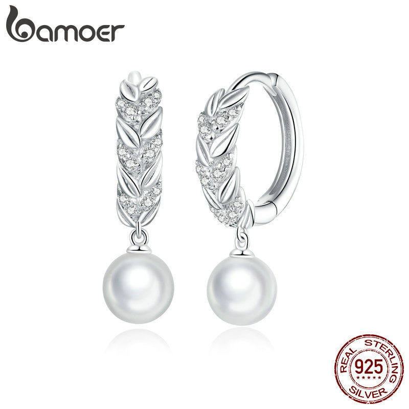 bamoer 925 Sterling Silver Women Geometric Earrings Shiny Wheat Ears Silver Jewelry for women Girl Kids silver earring BSE446