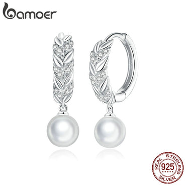 bamoer 925 Sterling Silver Women Geometric Earrings Shiny Wheat Ears Silver Jewelry for women Girl Kids silver earring BSE446