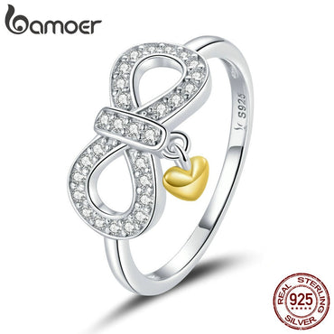 bamoer 925 Sterling Silver Infinity Symbol Finger Rings for Women Simple Texture Ring Rings Band Silver Fine Jewelry SCR676