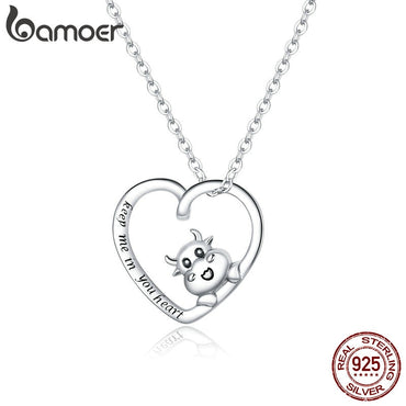 bamoer 925 Sterling Silver Clear Shining Sun Pendant silver Necklace for Women Cute Cow Fine Jewelry women necklace SCN431