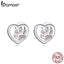 bamoer 925 Sterling Silver Cute Dog Paw Stud Earrings for Girl Enamel Asymmetry Hypoallergenic Ear Stud for Kids SCE977