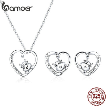 bamoer 925 Sterling Silver Gift with Cute Cow Earrings and necklace for Women Jewelry Sets Fine Jewelry Accessories ZHS217