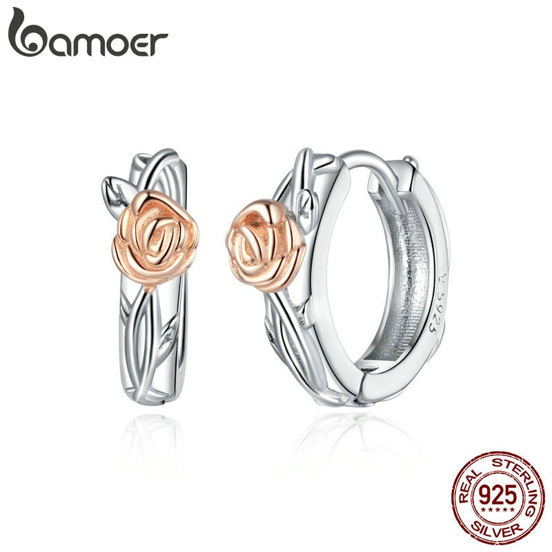 bamoer Authentic 925 Sterling Silver Rose Vine Stud Earrings for Women and Men Silver 925 Fashion silver Jewelry SCE971