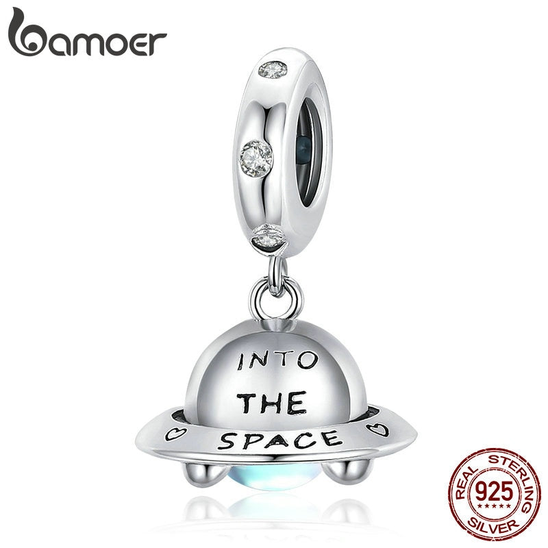 bamoer Little Spaceship Charm fit Original Snake Bracelet 925 Sterling Silver Women Jewelry DIY Beads Charm Making SCC1696