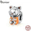 bamoer Space Bear Metal Beads Sterling Silver 925 Charm fit Original Silver Bracelet DIY Jewelry make silver beads SCC1693