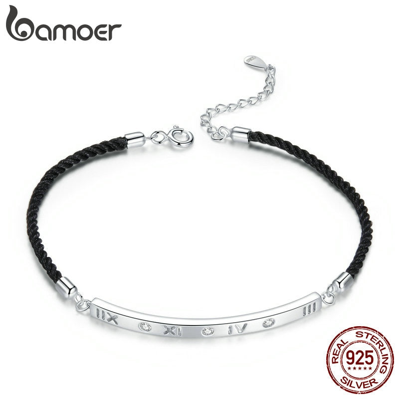 bamoer Roman Numeral Bracelet Link Chain Bracelets for Women 925 Sterling Silver Bracelets with Charms Anniversary Gifts SCB194