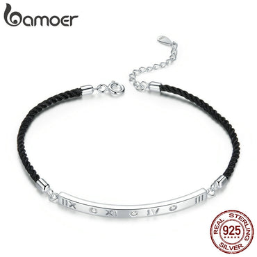bamoer Roman Numeral Bracelet Link Chain Bracelets for Women 925 Sterling Silver Bracelets with Charms Anniversary Gifts SCB194