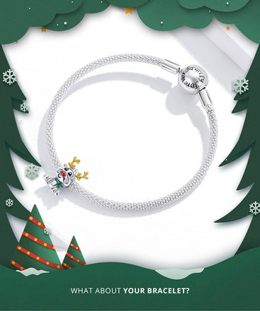 bamoer Cute Reindeer Metal Beads for Women 925 Sterling Plated Silver Charm Beads Jewelry Making for Bracelet Bangle GAC375