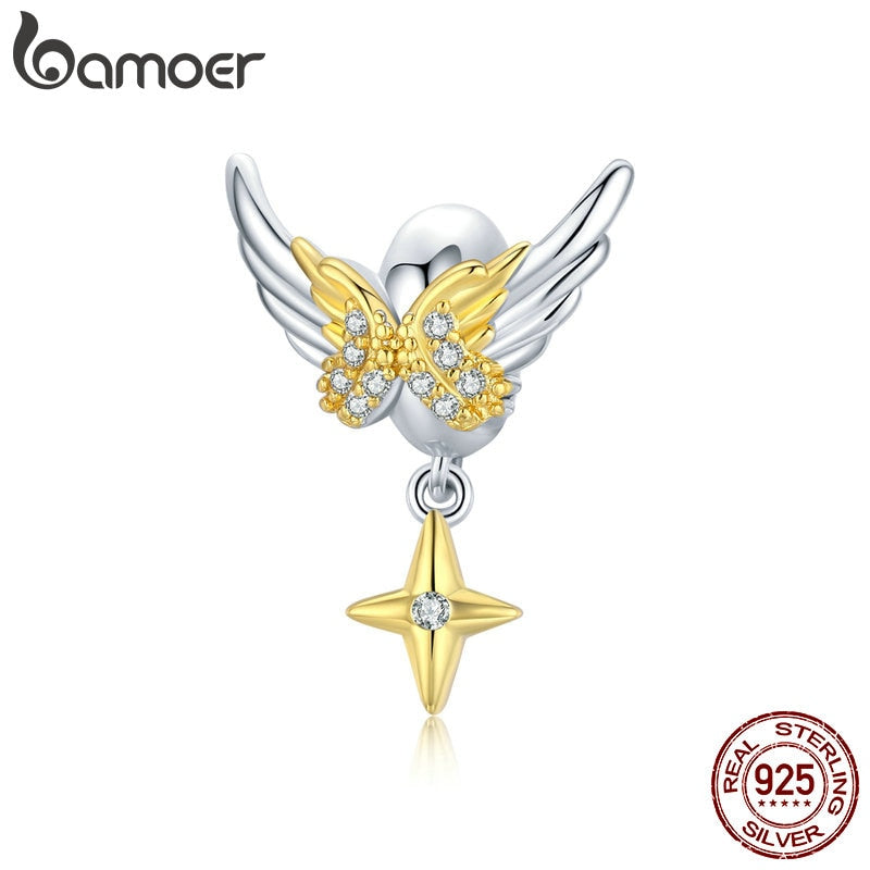 bamoer Authentic 925 Sterling Silver Brilliant Wings Charm for Original Silver DIY Bracelet or Bangle jewerly Make beads SCC1716