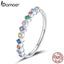 bamoer Sterling Silver 925 CZ Signet Ring Engrave Rainbow Finger Rings for Women wedding ring Size Korean Style Jewelry SCR697