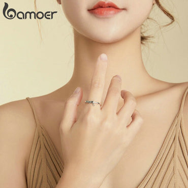 bamoer Real 925 Sterling Silver Round letter angel Ring For Fashion Women Cute Fine Jewelry 2020 wedding Accessories Gift SCR696